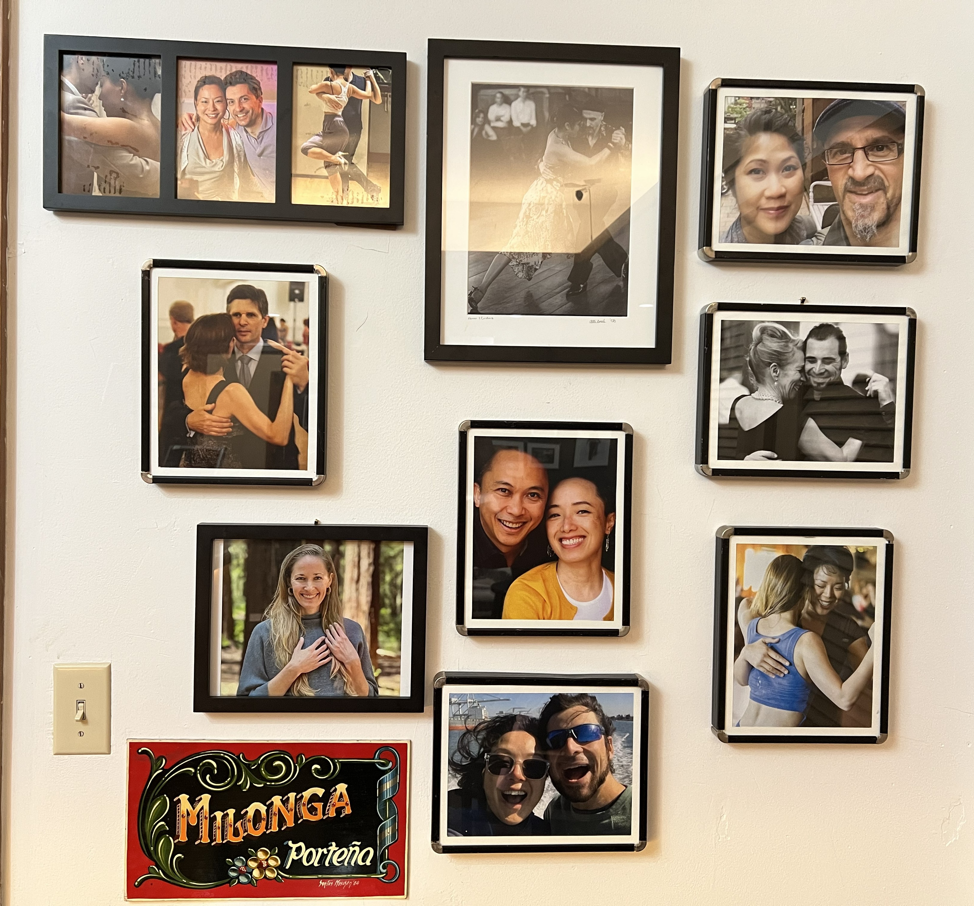 Framed tango photos on the wall at The Beat in Berkeley.