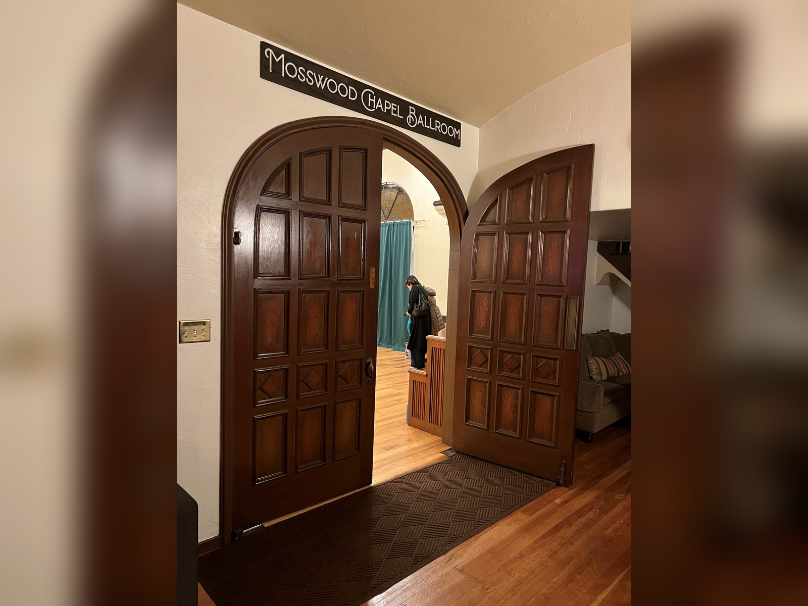The Oak Grove ballroom with open wooden doors leading into the CELLSpace Revival Alternative Milonga space.