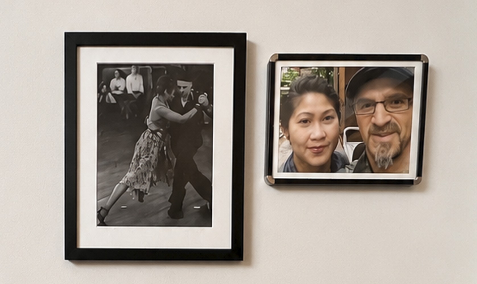 Framed tango photos on the wall at The Beat in Berkeley.