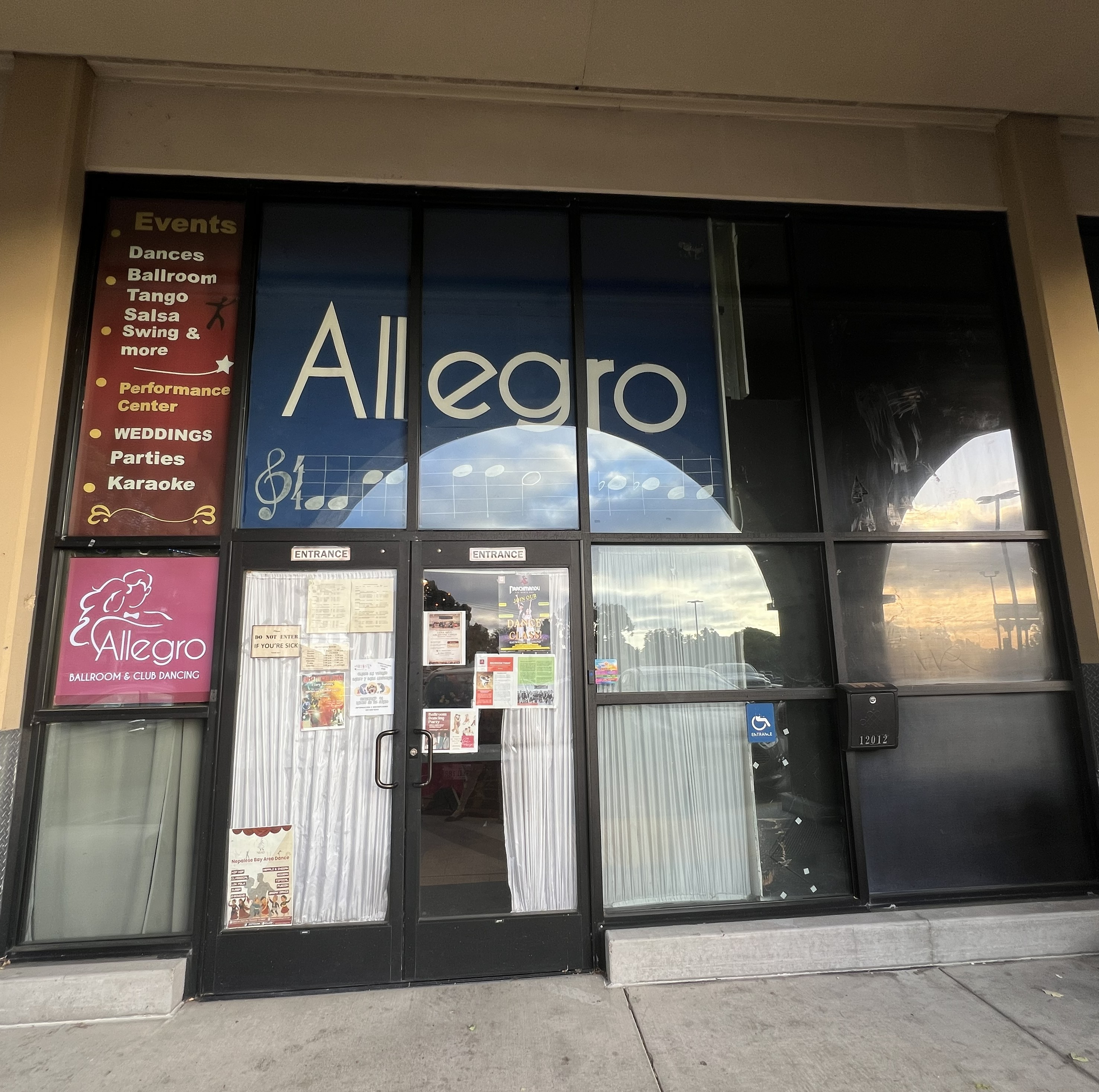 Exterior entrance of Allegro Ballroom in Richmond.