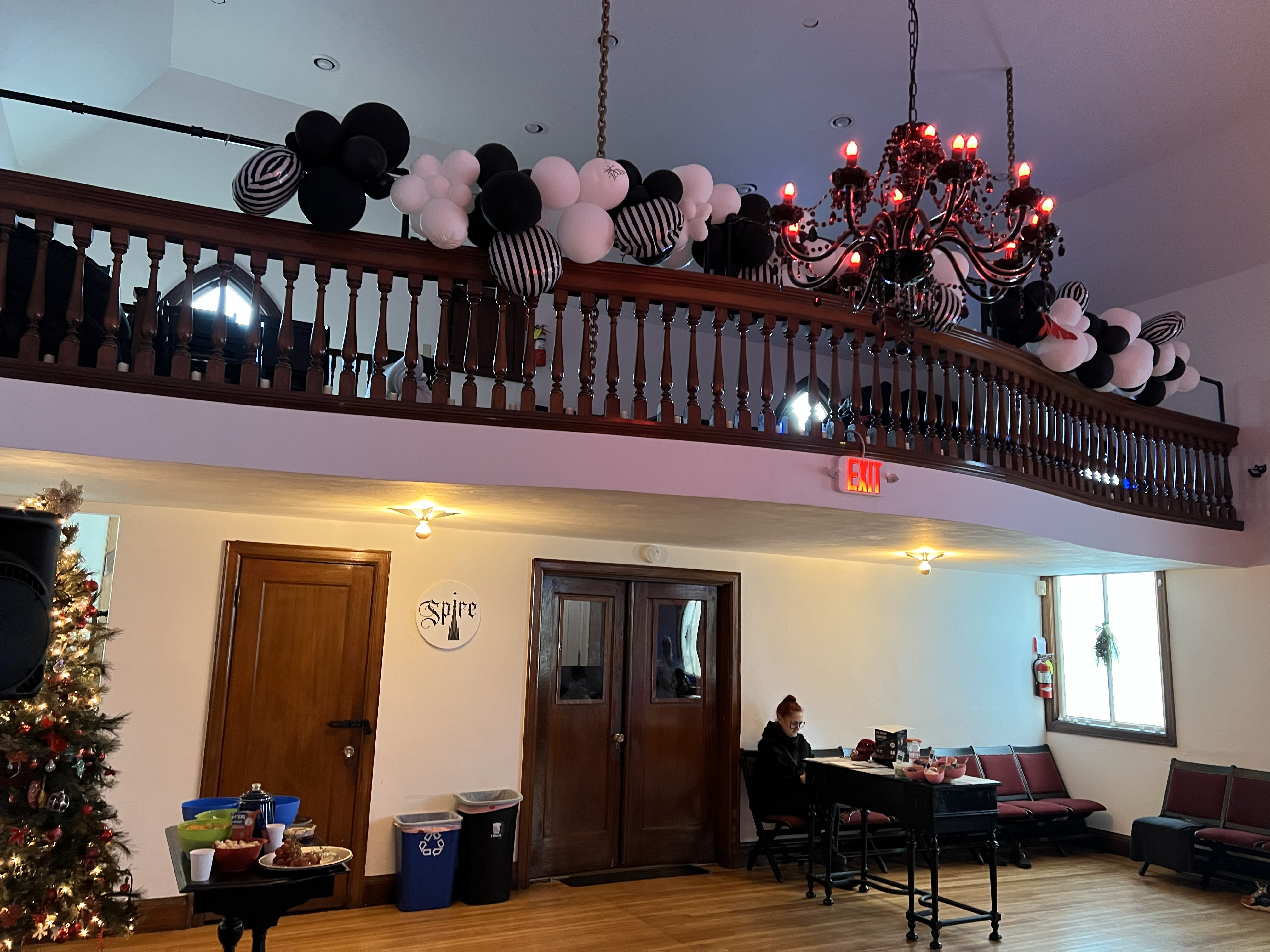 Event board at SpireTheChurch.com showing weekly and monthly events including tango.